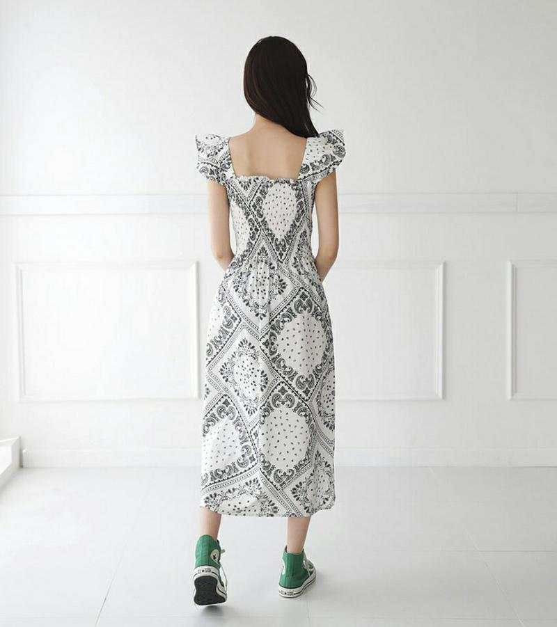 【只今10%OFF】スクエアペイズリーワンピース・全2色・b60423 レディース【ops】【韓国 ファッション ワンピース ロ