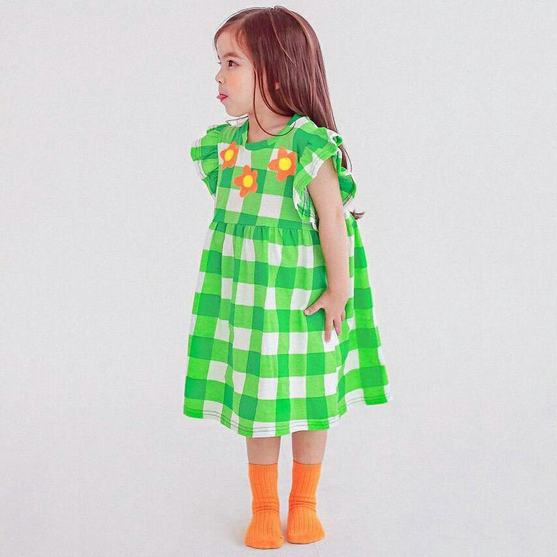 フリルスリーブフラワープリントワンピース・p004494・キッズ 【3~8才】【ops】【韓国 ファッション ワンピース ロング 半袖 膝下 ハーフスリーブ Aライン フレア ルーズ ゆったり Tシャツ カットソー コットン100 通学 通園 子供 子供服 夏】【KIDS】