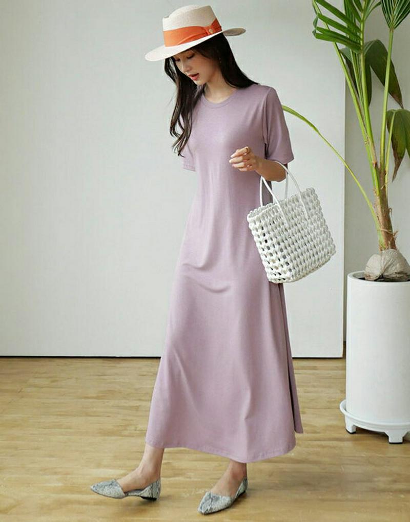 フレアTシャツワンピース・全5色・b56586 レディース【ops】【韓国 ファッション ワンピース ロングワンピース 半袖 ハ