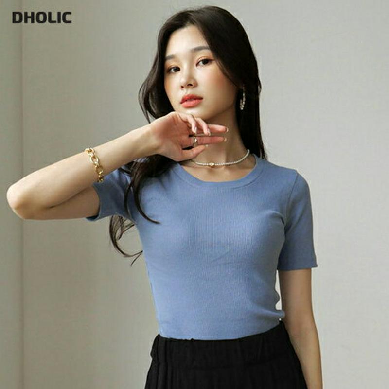 半袖リブTシャツ・全7色・56566 レディース【tops】【韓国 ファッション トップス Tシャツ 半袖 ショートスリーブ ラ