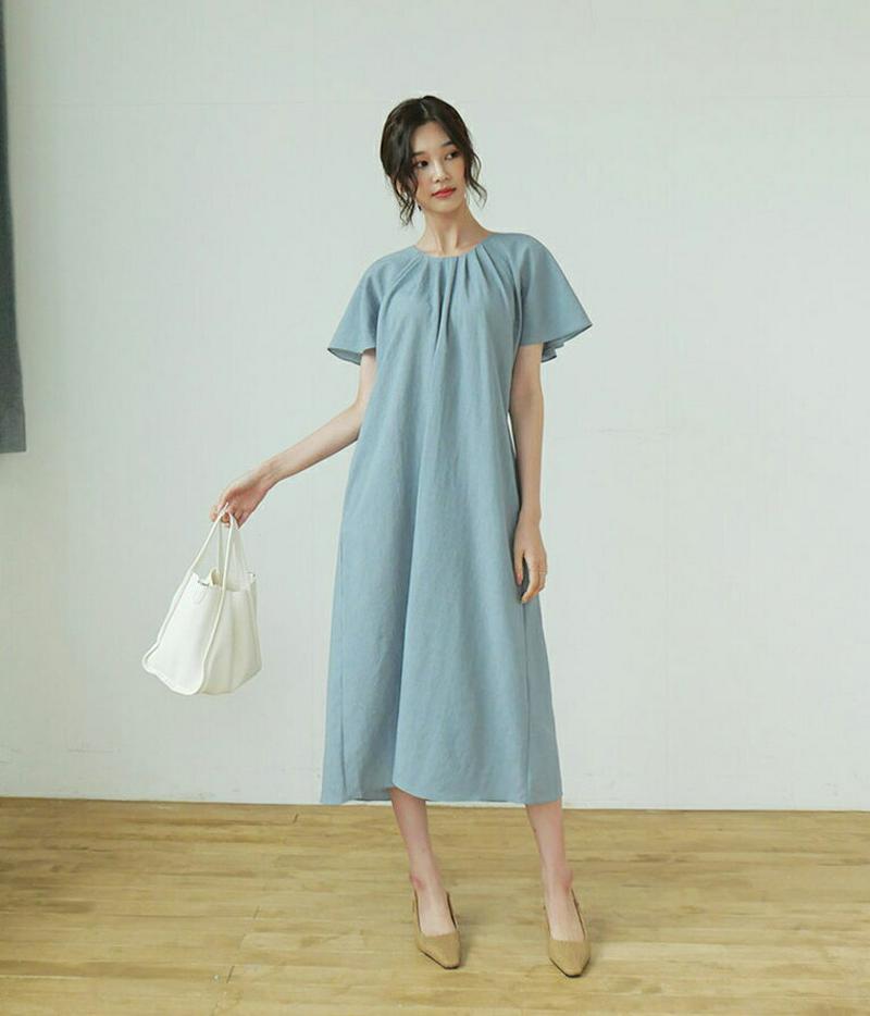 ストラップ付ギャザーワンピース・全2色・b56583 レディース【ops】【韓国 ファッション ワンピース ロングワンピース 半