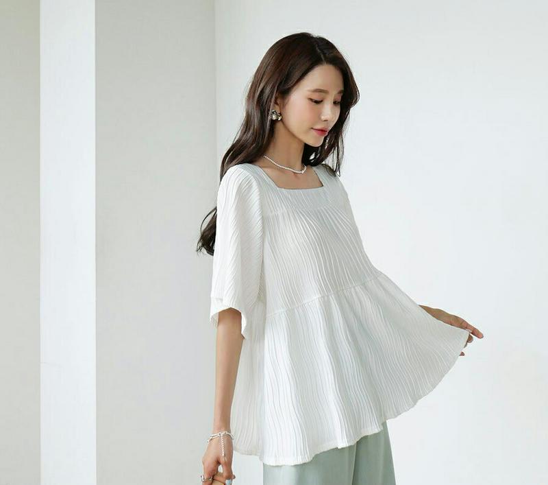 スクエアリンクルTシャツ・全3色・b56597 レディース【tops】【韓国 ファッション トップス Tシャツ 半袖 ハーフスリ
