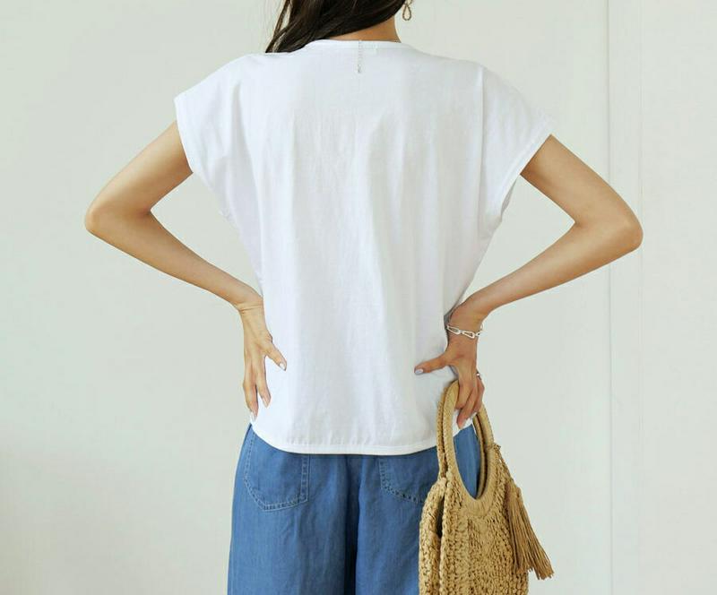 VネックタイヘムTシャツ・全5色・b56596 レディース【tops】【韓国 ファッション トップス Tシャツ キャップスリーブ