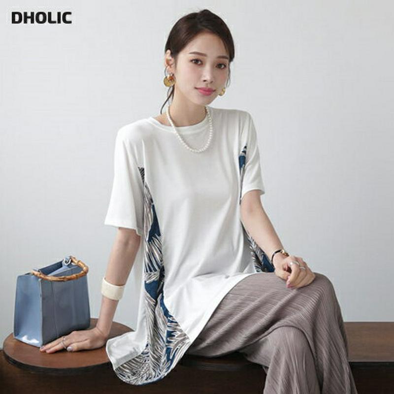 サイドパターンTシャツ・全3色・b63186 レディース【tops】【韓国 ファッション トップス Tシャツ 半袖 ハーフスリー