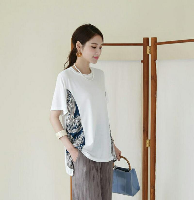 サイドパターンTシャツ・全3色・b63186 レディース【tops】【韓国 ファッション トップス Tシャツ 半袖 ハーフスリー