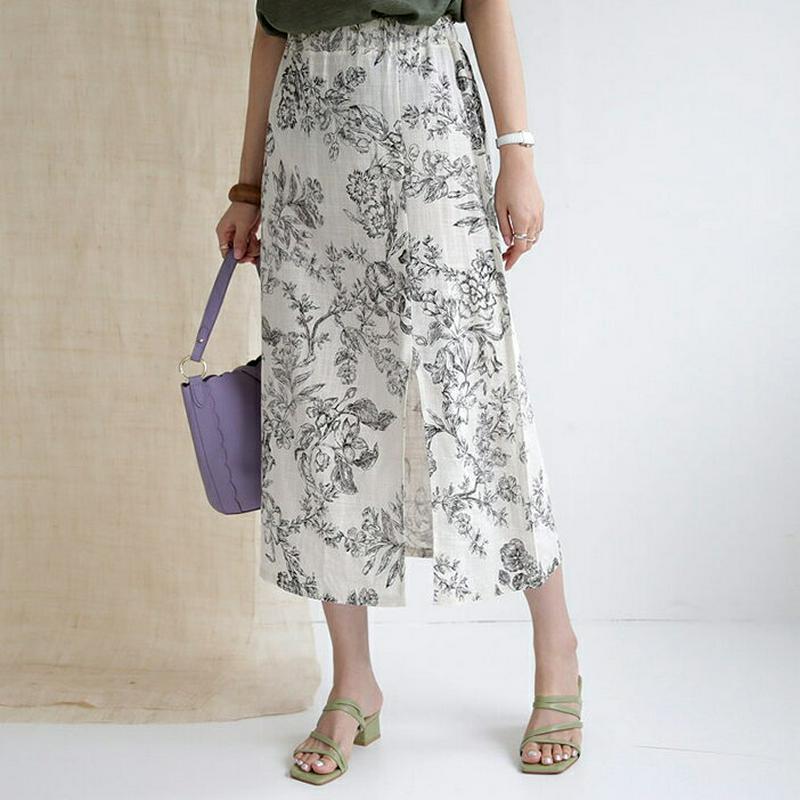 フローラルパターンスリットスカート・全2色・b63201 レディース【sk】【韓国 ファッション スカート ロング ロングスカー