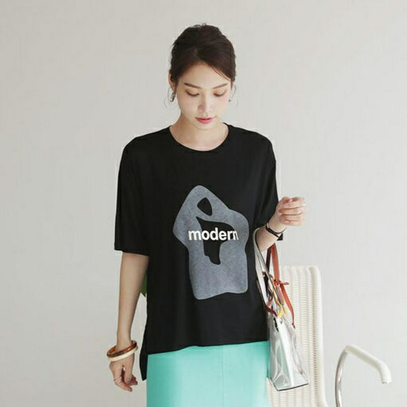 modernアンバランスTシャツ・全4色・b63184 レディース【tops】【韓国 ファッション トップス Tシャツ 半袖 ハ