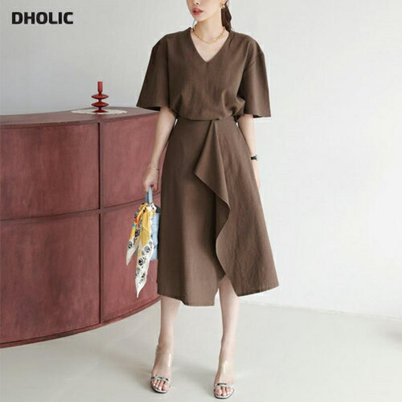 Vネックブラウス&スカートSET・全3色・b63194 レディース【ops】【韓国 ファッション セットアップ setup トッ