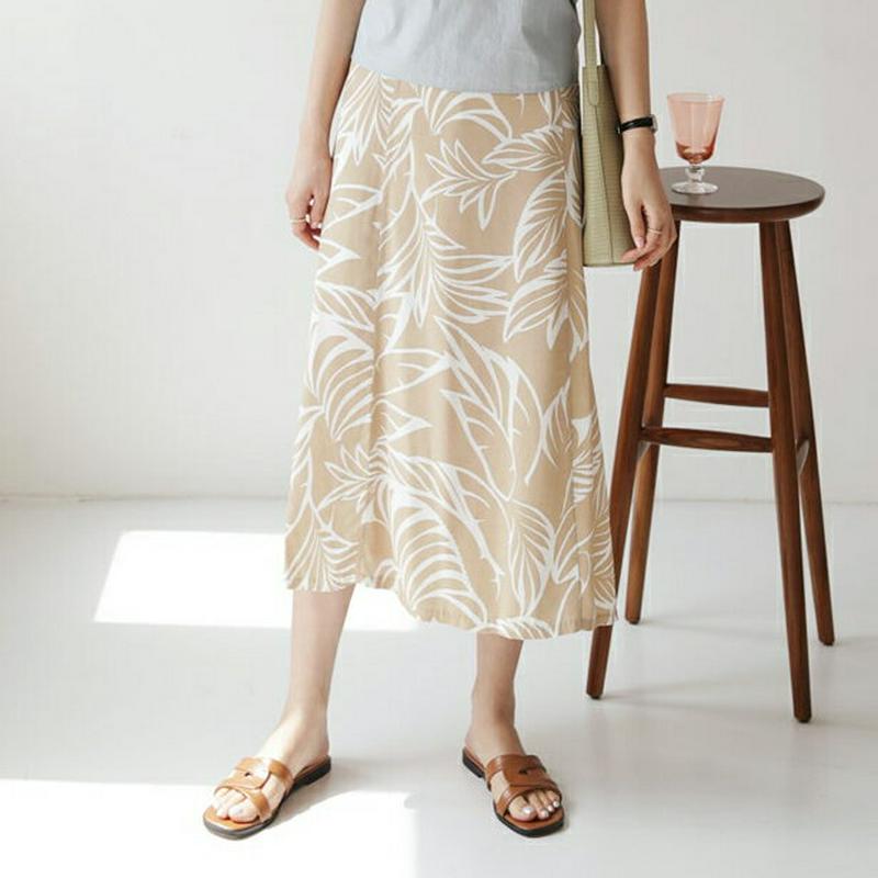バックゴムリーフパターンスカート・全2色・b63203 レディース【sk】【韓国 ファッション スカート ロング ロングスカート