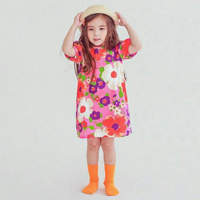 パフスリーブフローラルワンピース・p004492・キッズ 【3~8才】【ops】【韓国 ファッション ワンピース ショート ミニ ミディ ミディアム ハーフスリーブ Aライン フレア ルーズ ゆったり Tシャツ カットソー 通学 通園 子供 子供服 小学生 夏】【KIDS】