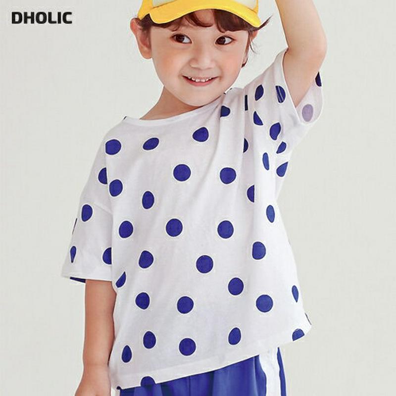 配色ドットTシャツ・p004500・キッズ 【3~8才】【tops】【韓国 ファッション トップス Tシャツ カットソー ラウンドネック 半袖 ハーフスリーブ ドット 総柄 柄が ルーズ ゆったり 女の子 男の子 通学 通園 子供 子供服 小学生 夏】【KIDS】