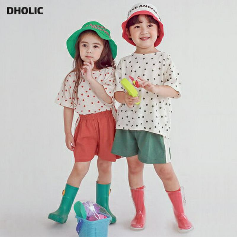 スモールドットTシャツ&パンツSET・p004490・キッズ 【3~8才】【SET】【韓国 ファッション セットアップ Tシャツ カットソー 半袖 ハーフスリーブ パンツ ショート ハーフ 半ズボン ウエストゴム ルーズ 女の子 男の子 通学 通園 子供 子供服 夏】【KIDS】