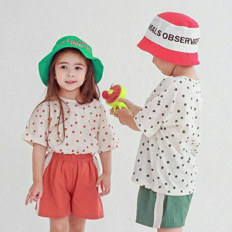 スモールドットTシャツ&パンツSET・p004490・キッズ 【3~8才】【SET】【韓国 ファッション セットアップ Tシャツ カットソー 半袖 ハーフスリーブ パンツ ショート ハーフ 半ズボン ウエストゴム ルーズ 女の子 男の子 通学 通園 子供 子供服 夏】【KIDS】