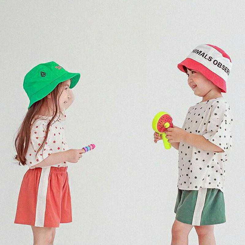 スモールドットTシャツ&パンツSET・p004490・キッズ 【3~8才】【SET】【韓国 ファッション セットアップ Tシャツ カットソー 半袖 ハーフスリーブ パンツ ショート ハーフ 半ズボン ウエストゴム ルーズ 女の子 男の子 通学 通園 子供 子供服 夏】【KIDS】