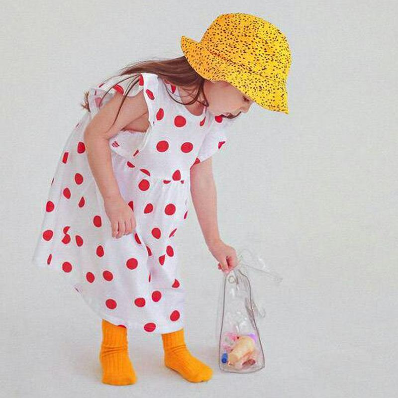 フリルスリーブドットワンピース・p004478・キッズ 【3~8才】【ops】【韓国 ファッション ワンピース ロング 半袖 膝下 ハーフスリーブ ラウンドネック Aライン フレア ルーズ ゆったり Tシャツ カットソー コットン100 総柄 子供 子供服 夏】【KIDS】