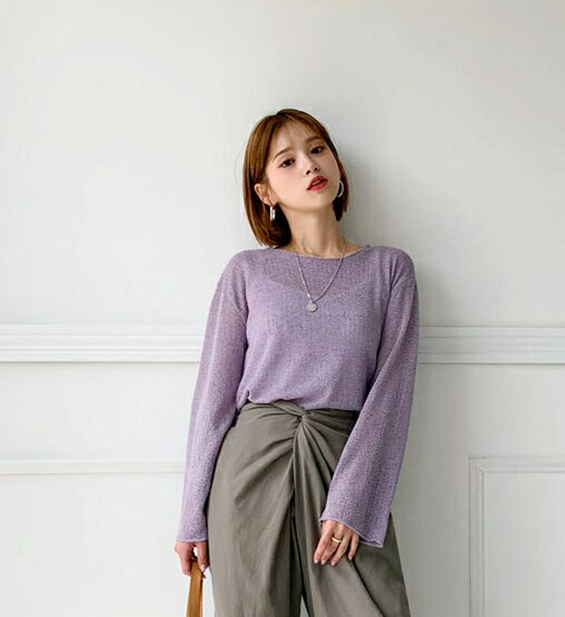 【新作10%OFF】シアーラウンドネックニット・全4色・t60422 レディース【tops】【韓国 ファッション トップス ニッ