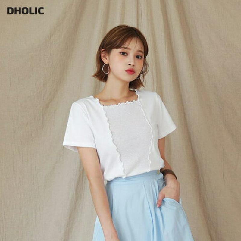 【新作10%OFF】スクエアウェーブTシャツ・全3色・b60411 レディース【tops】【韓国 ファッション トップス Tシャ