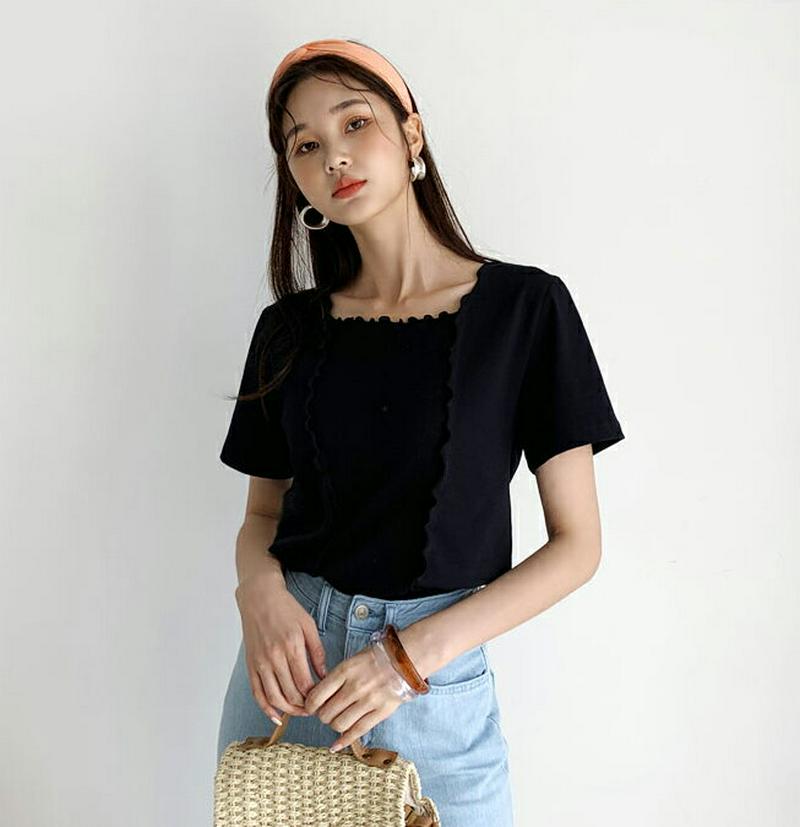 【新作10%OFF】スクエアウェーブTシャツ・全3色・b60411 レディース【tops】【韓国 ファッション トップス Tシャ