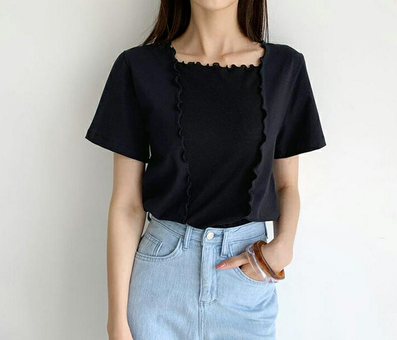 【新作10%OFF】スクエアウェーブTシャツ・全3色・b60411 レディース【tops】【韓国 ファッション トップス Tシャ