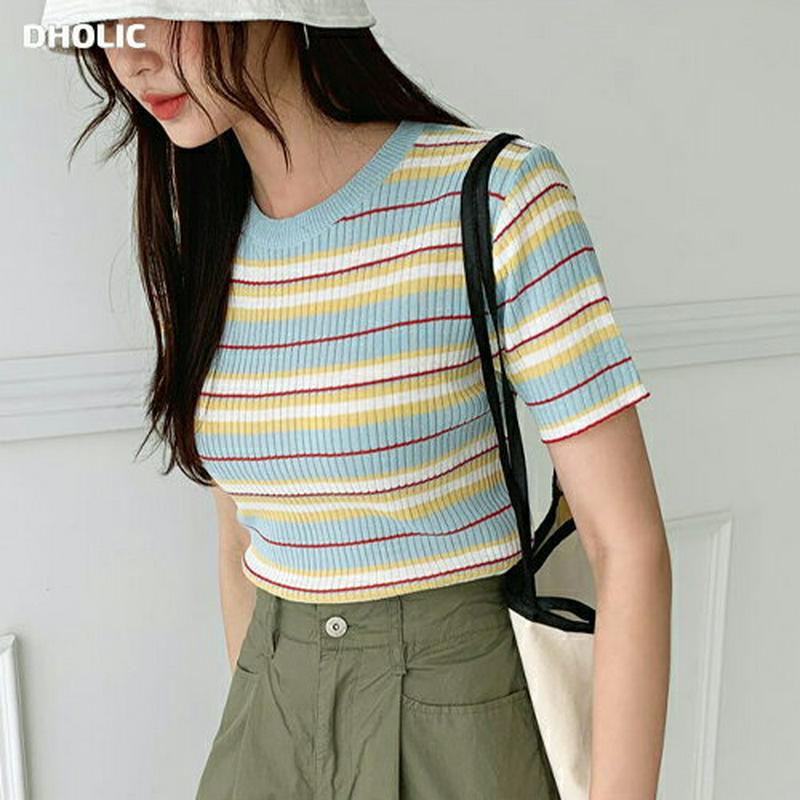 【新作10%OFF】ボーダーリブニット・全3色・t60421 レディース【tops】【韓国 ファッション トップス ニット ニッ