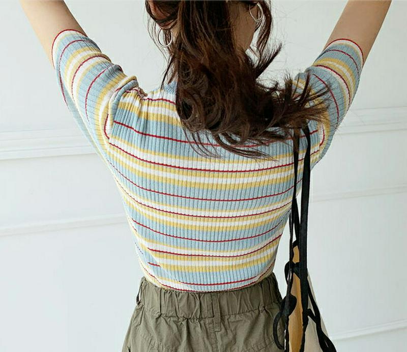 【新作10%OFF】ボーダーリブニット・全3色・t60421 レディース【tops】【韓国 ファッション トップス ニット ニッ