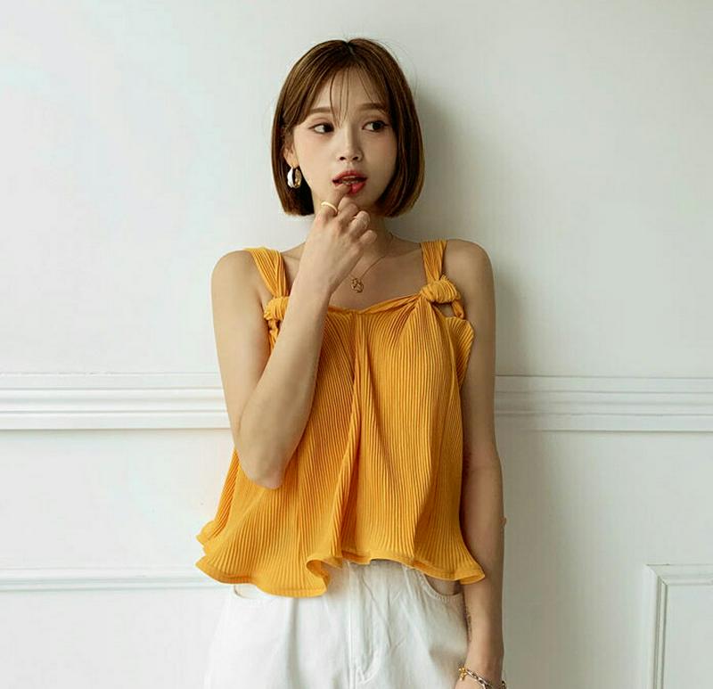 【新作10%OFF】ノットプリーツスリーブレス・全3色・t60410 レディース【tops】【韓国 ファッション トップス スリ