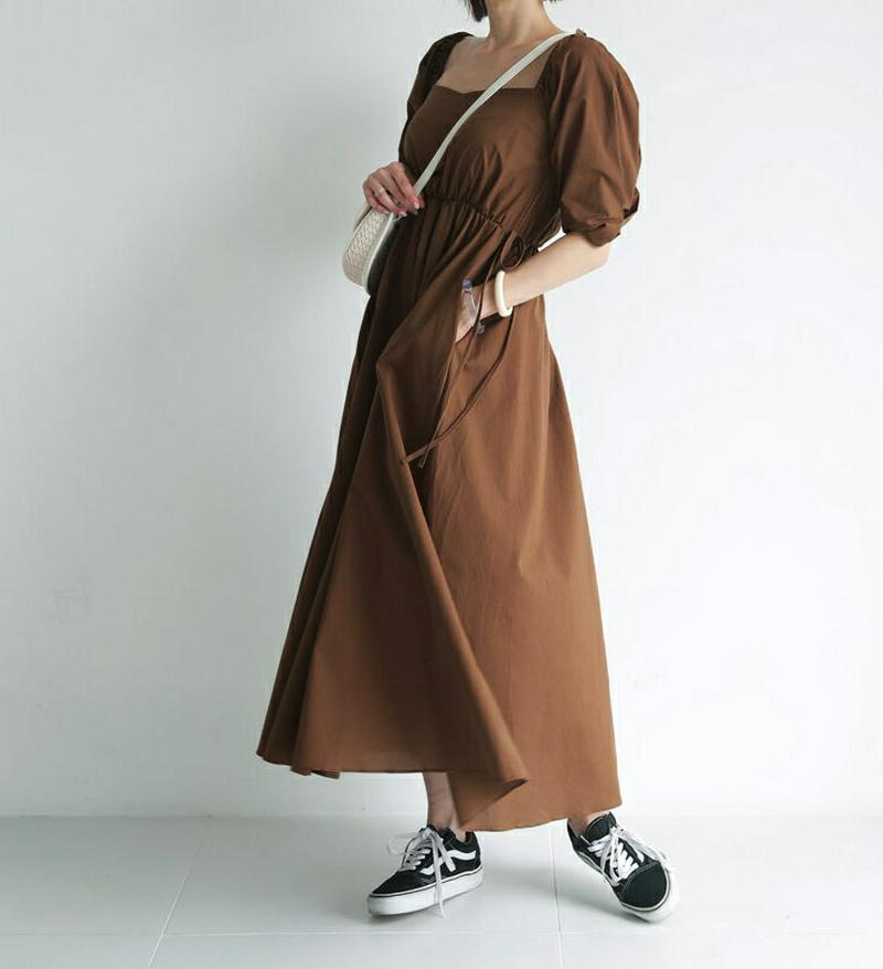 【新作10%OFF】スクエアサイドリボンワンピース・全3色・t60424 レディース【ops】【韓国 ファッション ワンピース 