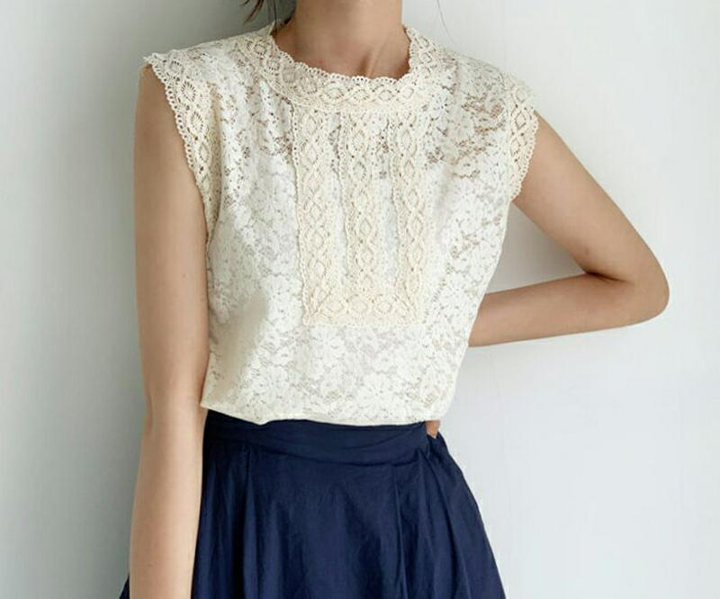【新作10%OFF】スカラップレーススリーブレス・全4色・t60416 レディース【tops】【韓国 ファッション トップス ス
