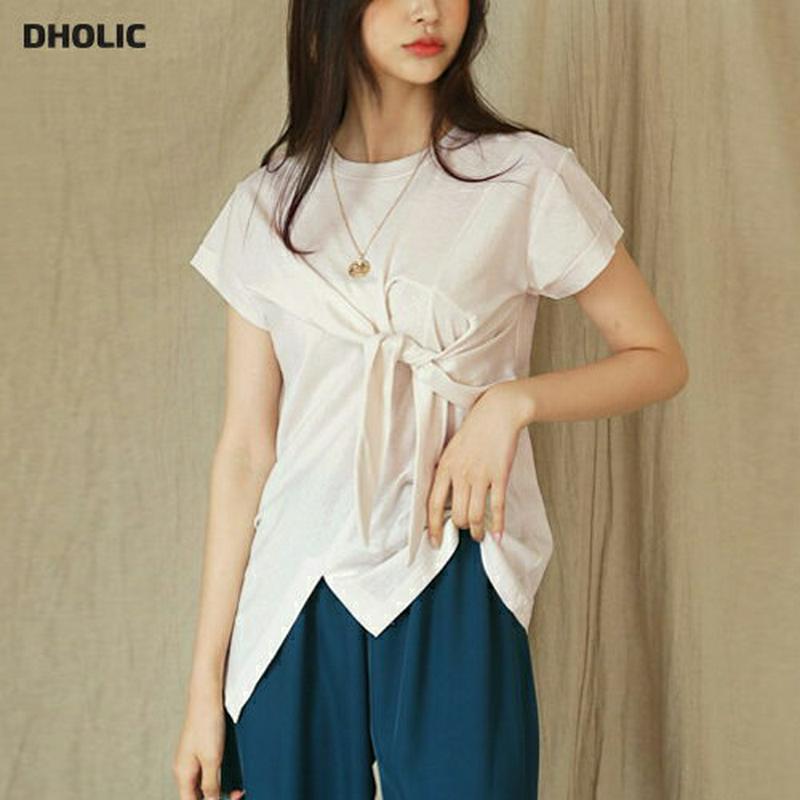 【新作10%OFF】アンバランスフロントタイTシャツ・全4色・b60412 レディース【tops】【韓国 ファッション トップス