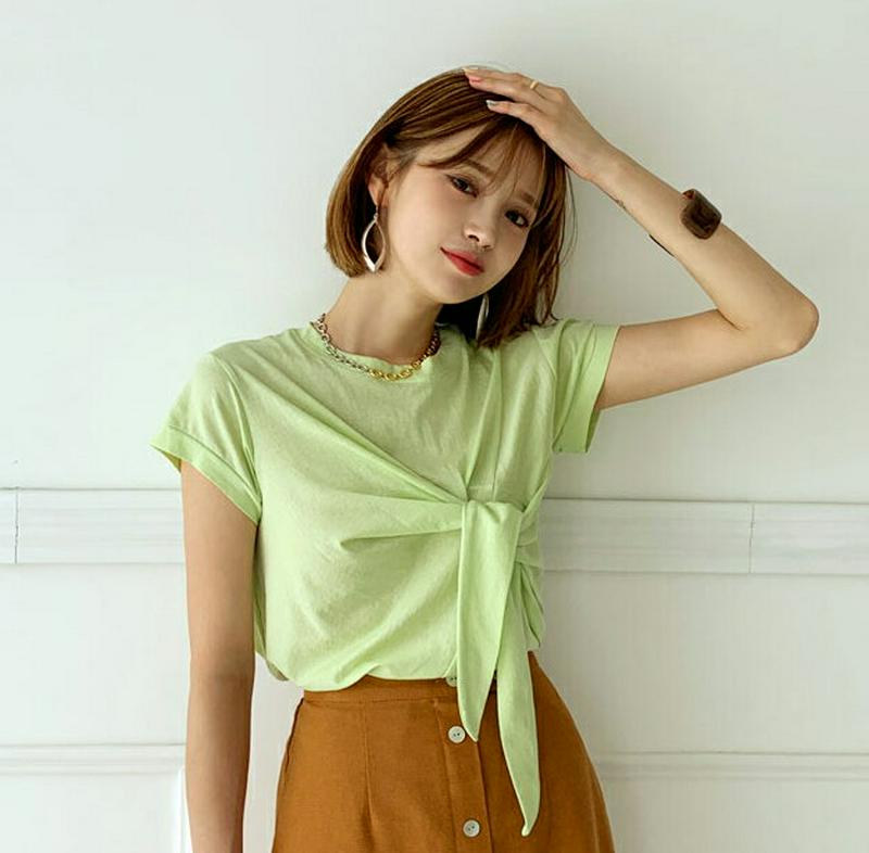 【新作10%OFF】アンバランスフロントタイTシャツ・全4色・b60412 レディース【tops】【韓国 ファッション トップス