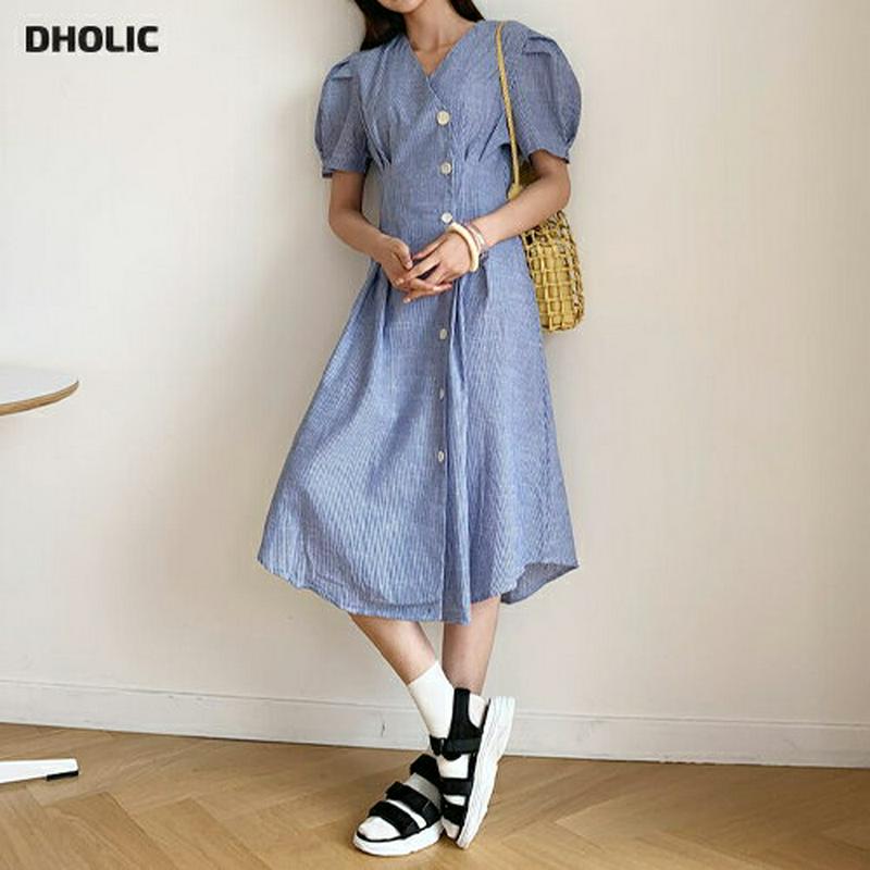 【新作10%OFF】ベルト付ボーダーボタンワンピース・全2色・60428 レディース【ops】【韓国 ファッション ワンピース 