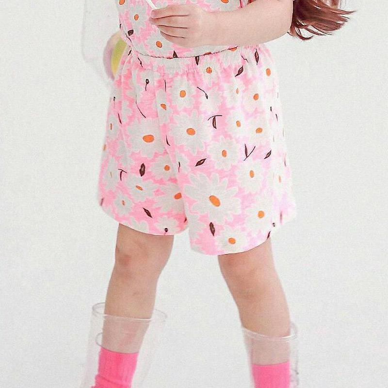 フラワープリントショートパンツ・p004554 キッズ【3~8才】【pt】【ボトムス ズボン ショート ショートパンツ 半ズボン ウエストゴム 花柄 綿 コットン かわいい 女の子 韓国 韓国子供服 子供 こども 子供服 こども服】【KIDS】
