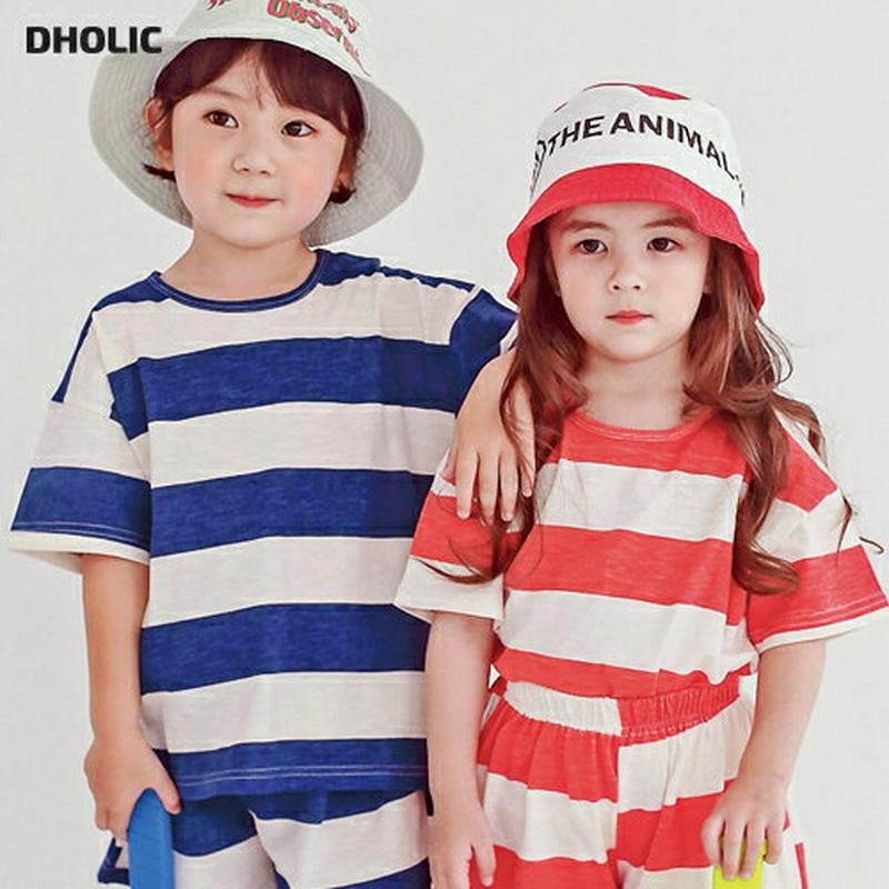 ワイドボーダーTシャツ・p004529 キッズ【3~8才】【tops】【トップス Tシャツ 半袖 ハーフスリーブ ボーダー カジュアル ゆったり 綿 コットン 女の子 男の子 韓国 韓国子供服 子供 こども 子供服 こども服】【KIDS】