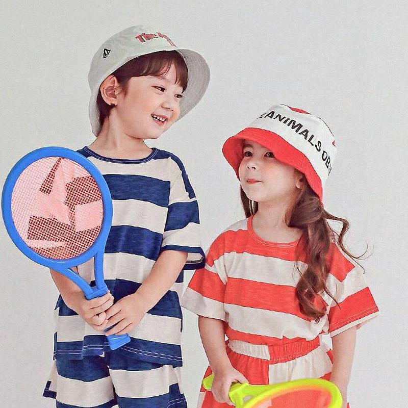 ワイドボーダーTシャツ・p004529 キッズ【3~8才】【tops】【トップス Tシャツ 半袖 ハーフスリーブ ボーダー カジュアル ゆったり 綿 コットン 女の子 男の子 韓国 韓国子供服 子供 こども 子供服 こども服】【KIDS】