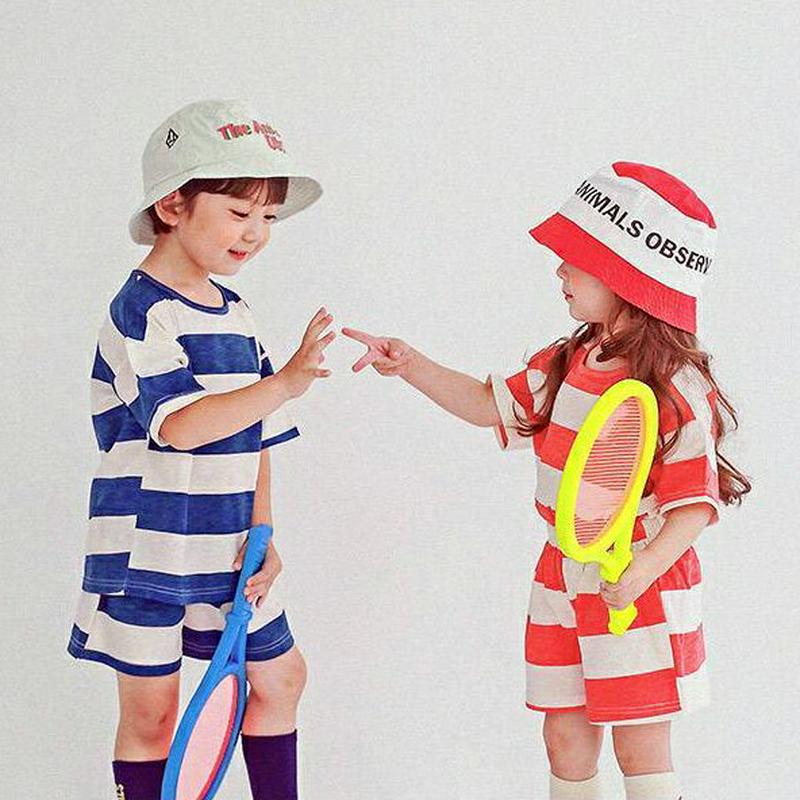 ワイドボーダーTシャツ・p004529 キッズ【3~8才】【tops】【トップス Tシャツ 半袖 ハーフスリーブ ボーダー カジュアル ゆったり 綿 コットン 女の子 男の子 韓国 韓国子供服 子供 こども 子供服 こども服】【KIDS】