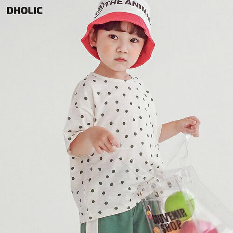 スモールドットTシャツ・p004537 キッズ【3~8才】【tops】【トップス Tシャツ 半袖 ハーフスリーブ ラウンドネック ドット ドット柄 シンプル カジュアル 女の子 男の子 韓国 韓国子供服 子供 こども 子供服 こども服】【KIDS】