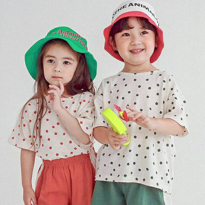 スモールドットTシャツ・p004537 キッズ【3~8才】【tops】【トップス Tシャツ 半袖 ハーフスリーブ ラウンドネック ドット ドット柄 シンプル カジュアル 女の子 男の子 韓国 韓国子供服 子供 こども 子供服 こども服】【KIDS】