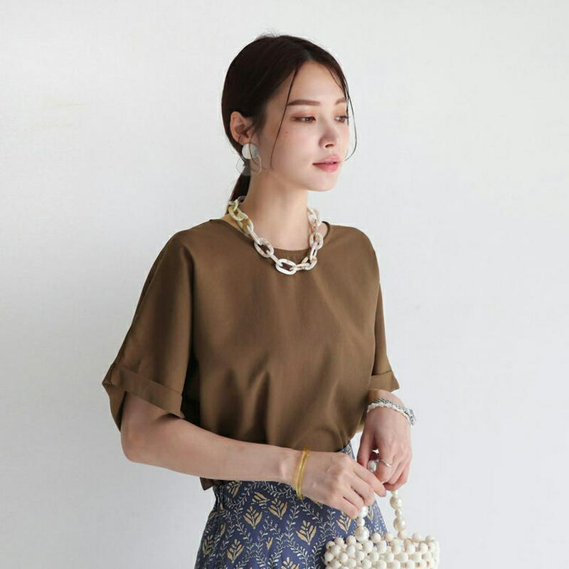 【新作10%OFF】ロールアップスリットブラウス・全4色・b63222 レディース【bl】【韓国 ファッション トップス ブラウ