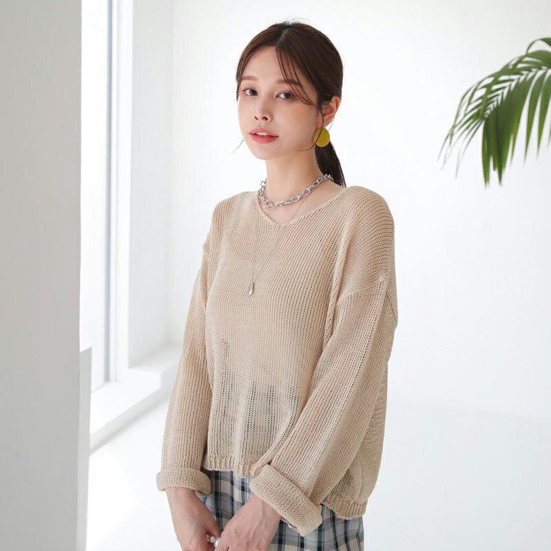【新作10%OFF】Vネックロングスリーブニット・全3色・t63219 レディース【tops】【韓国 ファッション トップス ニ
