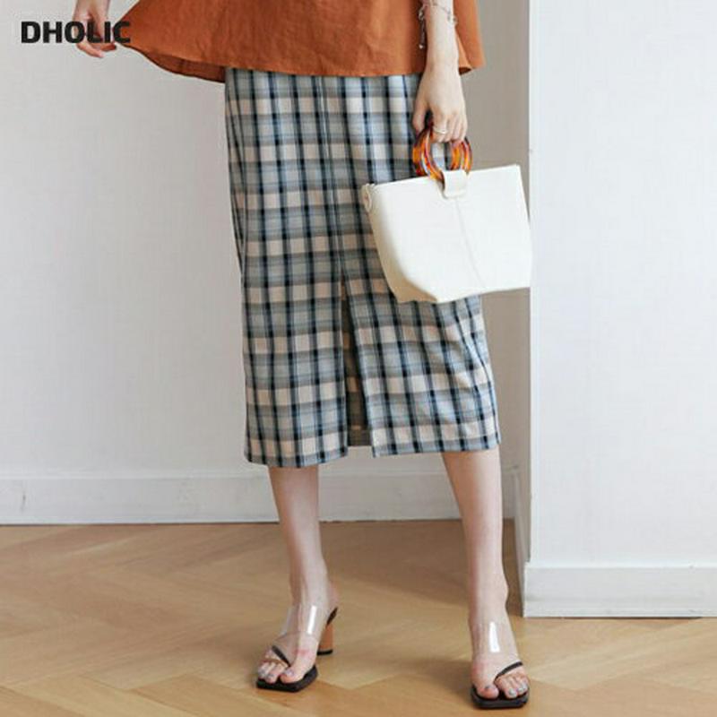 【新作10%OFF】チェックスリットスカート・全2色・t63239 レディース【sk】【韓国 ファッション スカート ミディ丈 