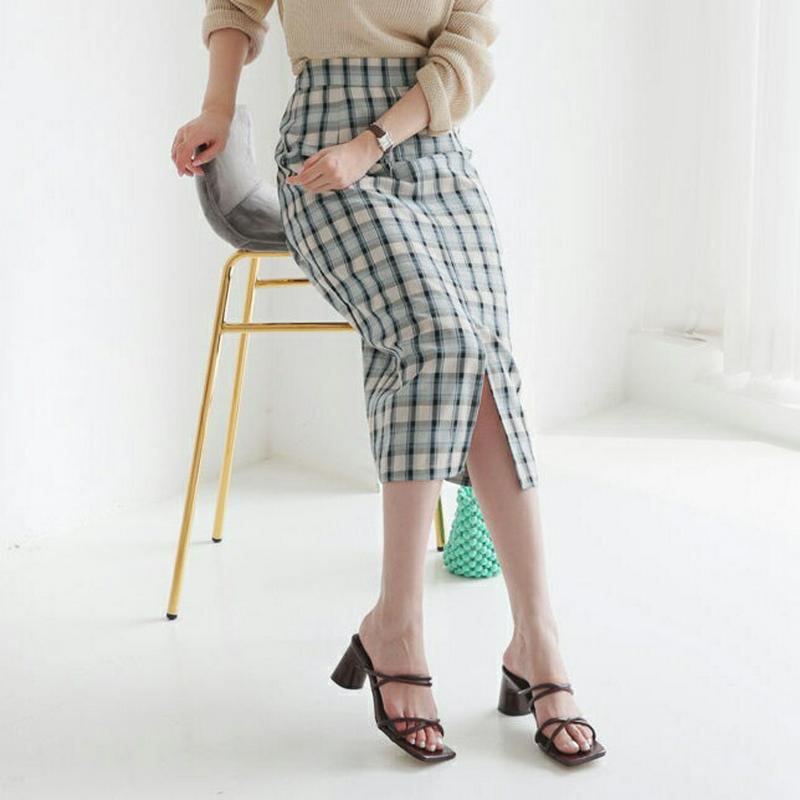 【新作10%OFF】チェックスリットスカート・全2色・t63239 レディース【sk】【韓国 ファッション スカート ミディ丈 