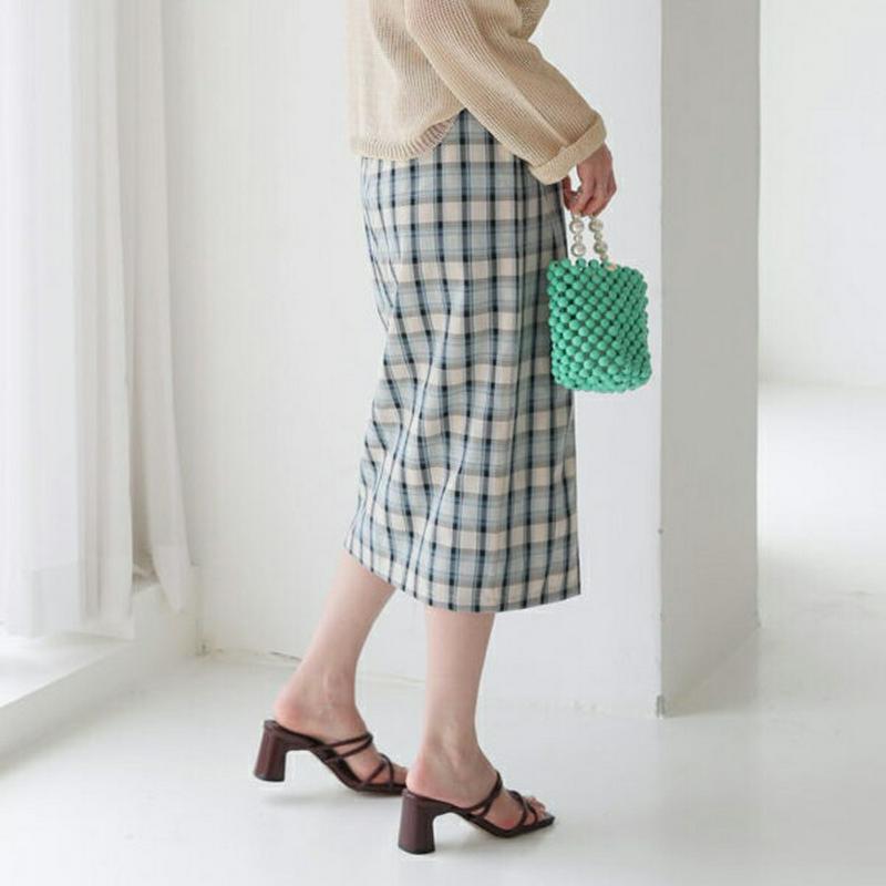 【新作10%OFF】チェックスリットスカート・全2色・t63239 レディース【sk】【韓国 ファッション スカート ミディ丈 