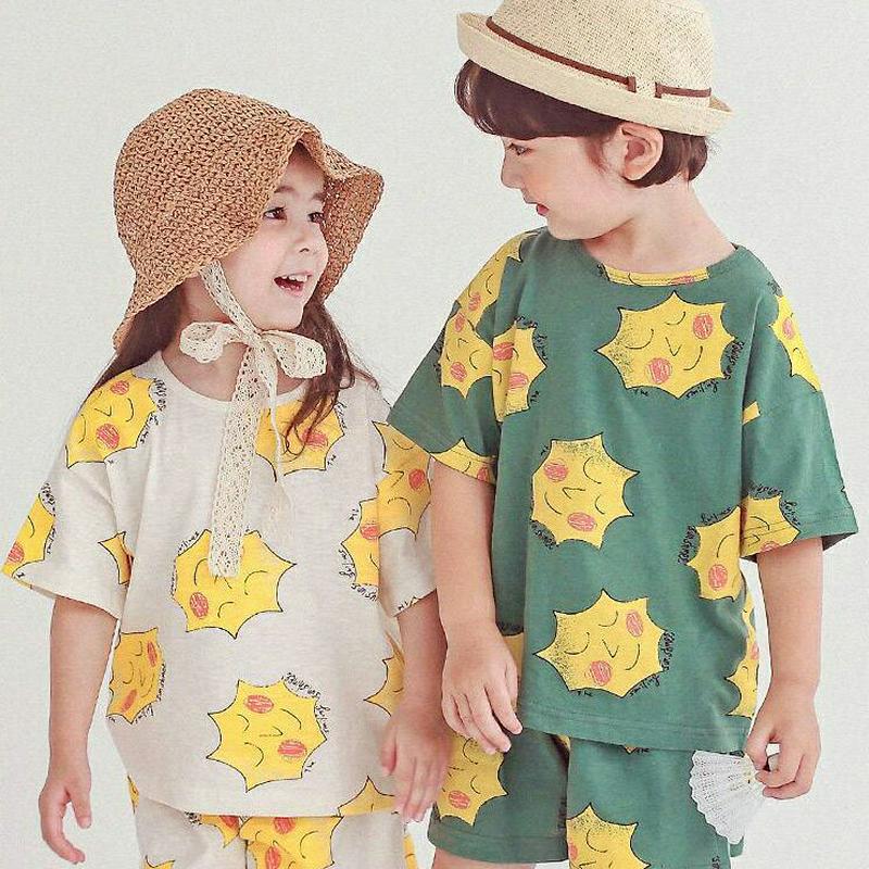 SUNプリントTシャツ・p004540 キッズ【3~8才】【tops】【トップス Tシャツ 半袖 ハーフスリーブ ラウンドネック プリント ゆったり 女の子 男の子 韓国 韓国子供服 子供 こども 子供服 こども服】【KIDS】