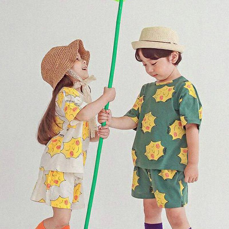 SUNプリントTシャツ・p004540 キッズ【3~8才】【tops】【トップス Tシャツ 半袖 ハーフスリーブ ラウンドネック プリント ゆったり 女の子 男の子 韓国 韓国子供服 子供 こども 子供服 こども服】【KIDS】