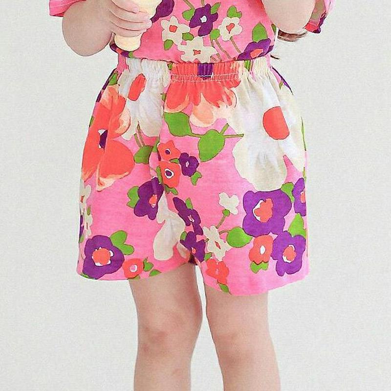フローラルプリントパンツ・p004555 キッズ【3~8才】【pt】【ボトムス パンツ ズボン ショート ショートパンツ 半ズボン ウエストゴム 花柄 かわいい 女の子 韓国 韓国子供服 子供 こども 子供服 こども服】【KIDS】