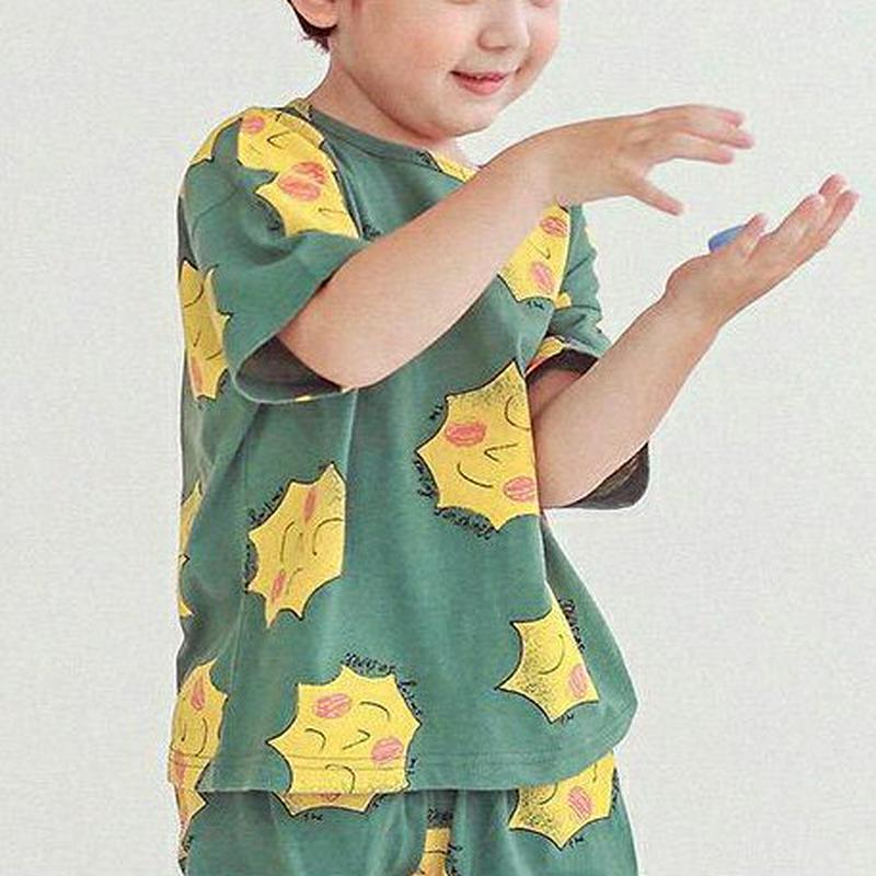 SUNパターン上下SET・p004493 キッズ【3~8才】【set】【セットアップ setup Tシャツ 半袖 パンツ ショート 半ズボン ウエストゴム 女の子 男の子 韓国 韓国子供服 子供 こども 子供服 こども服】【KIDS】