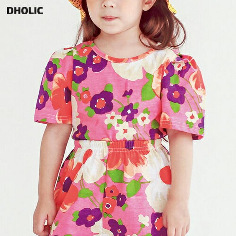 フローラルプリントTシャツ・p004538 キッズ【3~8才】【tops】【トップス Tシャツ ラウンドネック 半袖 花柄 かわいい 女の子 韓国 韓国子供服 子供 こども 子供服 こども服】【KIDS】