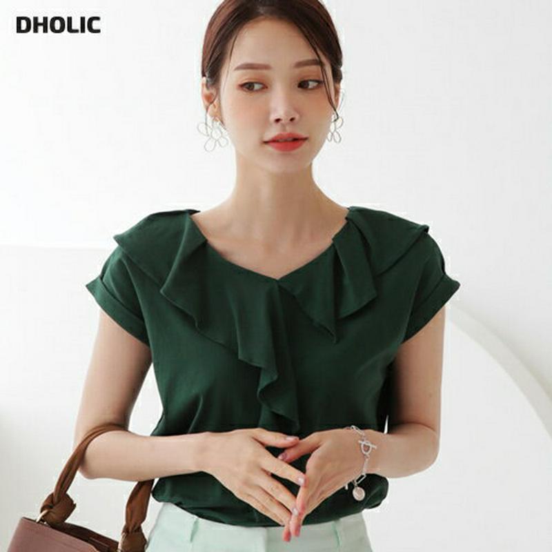 フリルネックTシャツ・全6色・b63140 レディース【tops】【韓国 ファッション トップス Tシャツ 半袖 ショートスリー