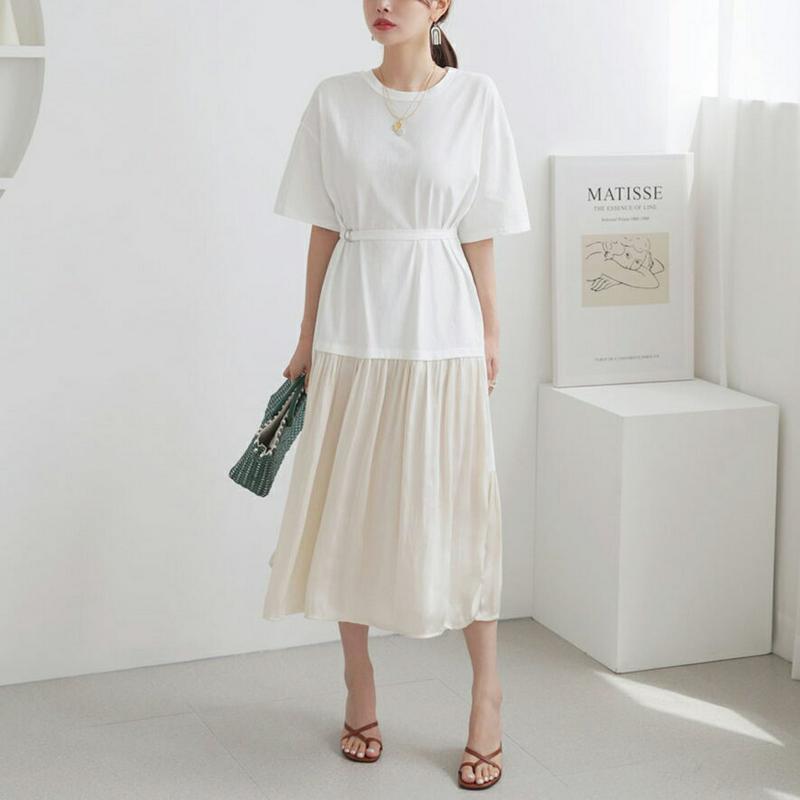 ベルト付フレアヘムワンピース・全3色・t63151 レディース【ops】【韓国 ファッション ワンピース ロングワンピース 半袖