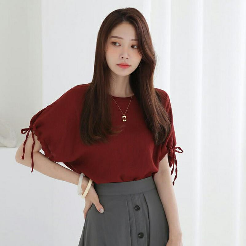 ストリングスリーブブラウス・全4色・b63142 レディース【tops】【韓国 ファッション トップス ブラウス 半袖 ハーフス